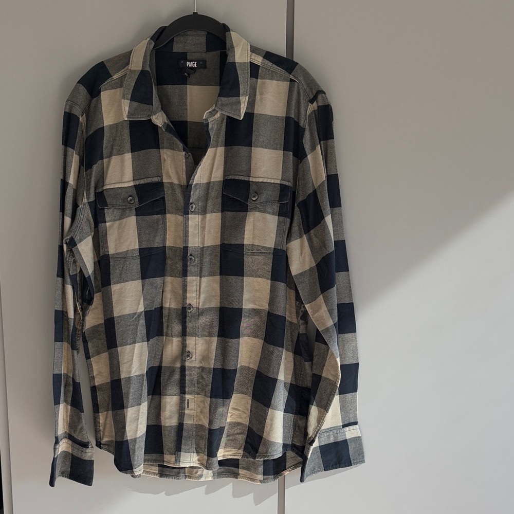 PAIGE Black and Tan Plaid Button-Down Shirt
